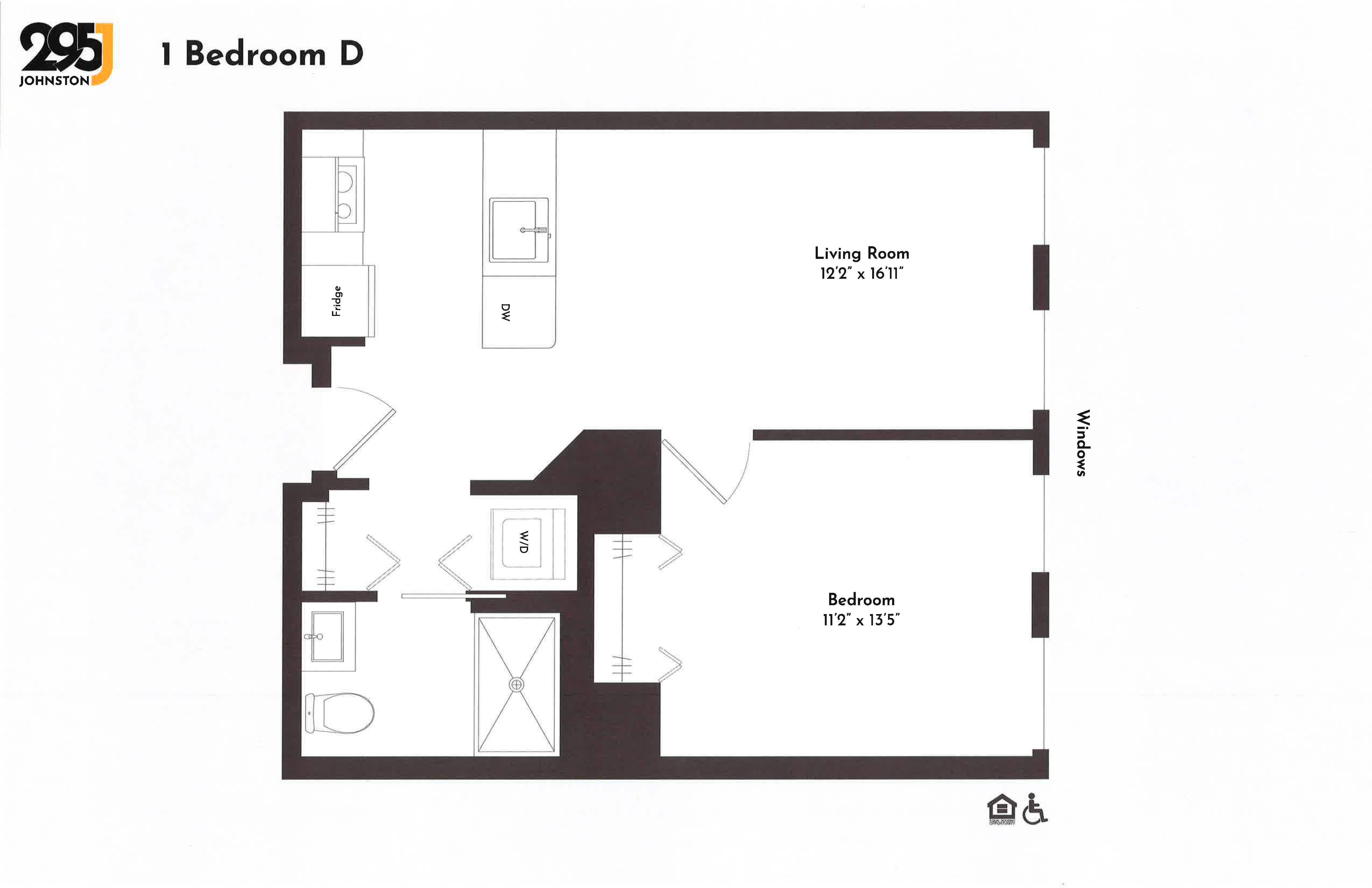 Floor plan for 1 bed, 1 bath, 743 sqft